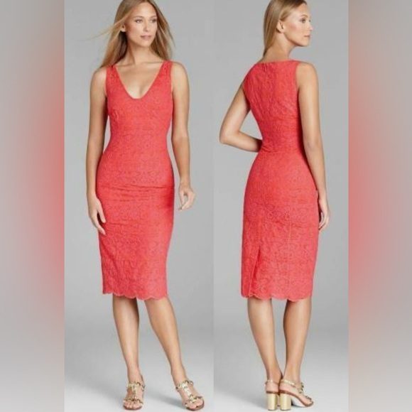 Tory Burch Cameron Scalloped Hem Lace Sheath Dress Pink Size 8 - Picture 3 of 8